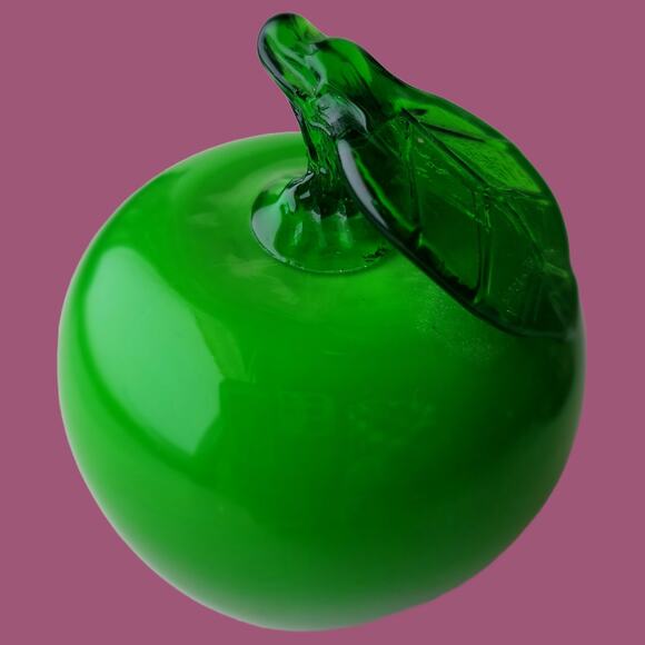 Vintage 1960s Murano Style Hand Blown Life Sized Green Apple - Picture 2 of 5